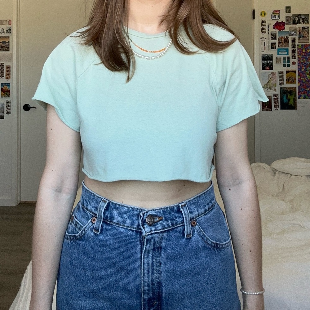 Cropped baseball shirt from Topshop / US 2 (Small) / Green